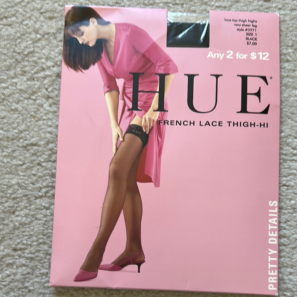 COPY - HUE Black French Lace Thigh-High Stockings